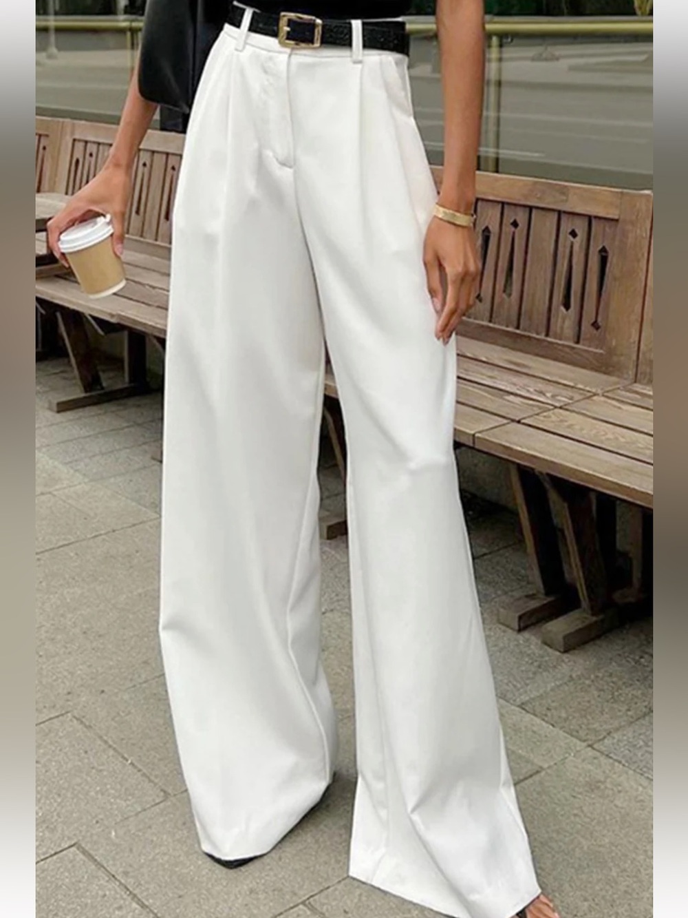 Commense Solid Wide Leg Pants Without Belt